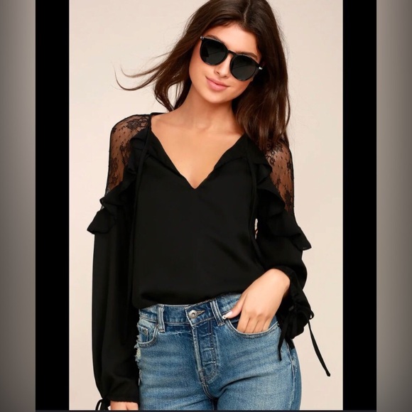 Lulu’s glorious day black lace long sleeve top - Picture 1 of 8